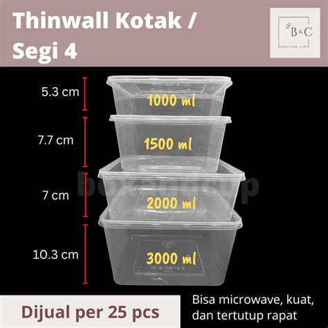 Jual Thinwall Square Segi 4 Kotak Makan Plastik Persegi Shopee