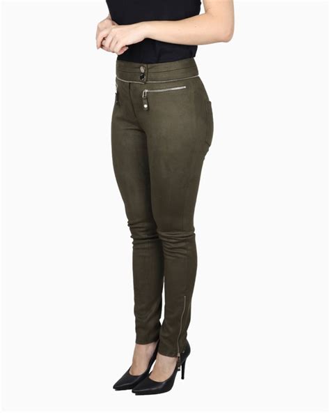 Calça Bo Bô Original Zíper Camurça Verde Musgo Feminina