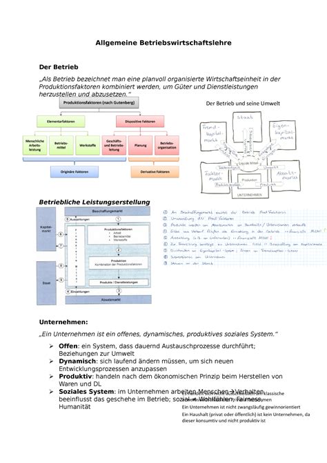 Zusammenfassung Abwl Allgemeine Betriebswirtschaftslehre Der Betrieb