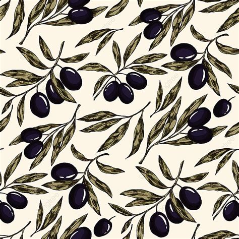 Seamless Hand Drawn Pattern With Olive Tree Branches Background