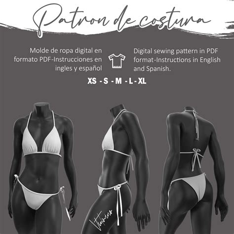 PDF Sewing Pattern Bikini Set Traje de baño triangular con lazo lateral Triangle Tie Side
