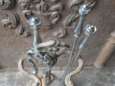 English Polished Steel Georgian Fire Companion Set 18th 19th C For Sale At 1stdibs