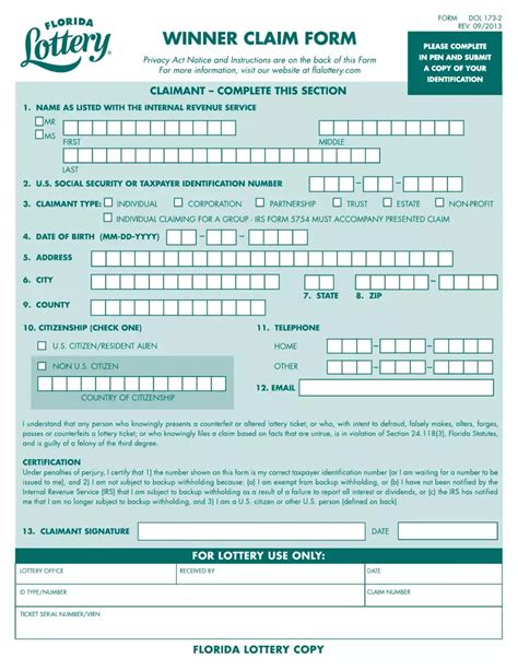 Florida Lottery Claim Form ≡ Fill Out Printable Pdf Forms Online