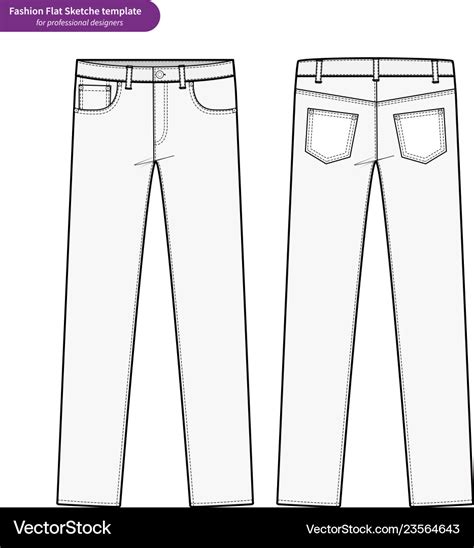 Pants Jeans Fashion Flat Technical Drawing Vector Image