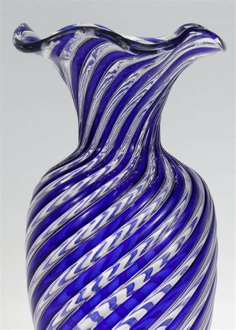 Mid Century Modern Venetian Murano Blue And White Swirl Italian Art Glass Vase For Sale At 1stdibs