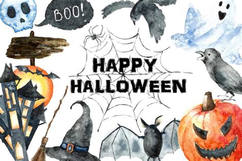 Watercolor Clipart Happy Halloween