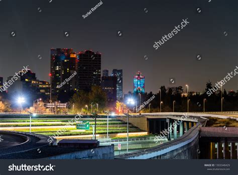 Mexico City Night Landscape Petroleum Fountain Stock Photo 1303348429