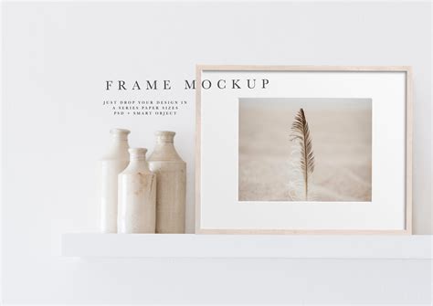 Frame Mockup 571 Beige Wood Landscape Photo Frame Mockup Boho Chic