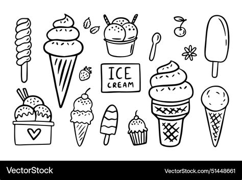 Ice Cream Hand Drawn Doodle Set Different Types Vector Image