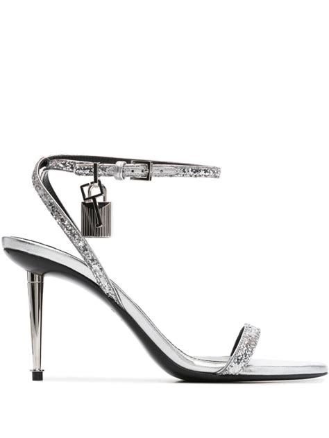 Tom Ford Padlock Pointy Naked Mm Leather Sandals In Grey Modesens