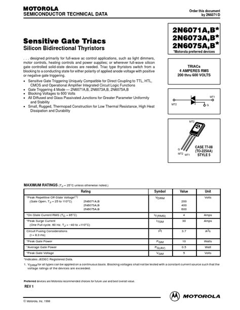 N Datasheet Sensitive Gate Triac