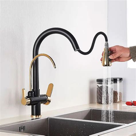 Gold Black Chrome Kithcen Purified Faucet Pull Out Water Filter Tap Way Torneira Hot Cold