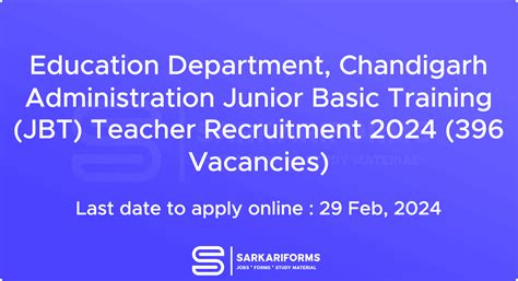 Education Department Chandigarh Administration Junior Basic Training