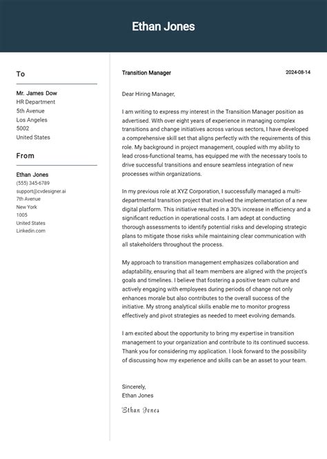 Transition Manager Cover Letter Example For 2024 Proven Tips Cvdesignerai