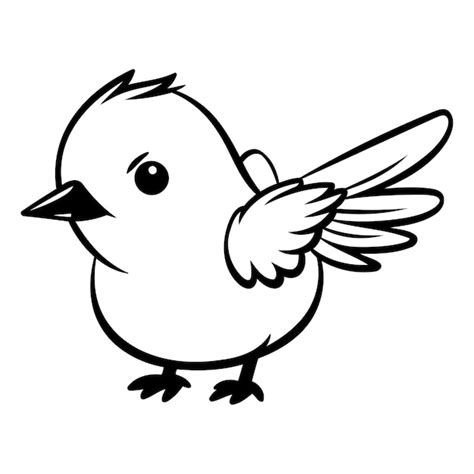 Cute Little Bird Flying Schwarz Weiß Cartoon Illustrationsvektor