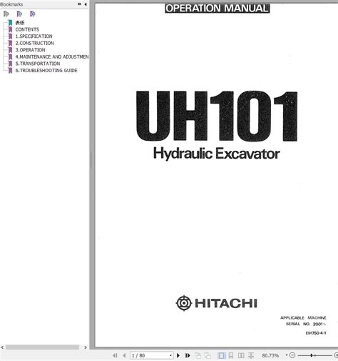 Hitachi Hydraulic Excavator UH101 Operation Manual EM750 4 1 Auto