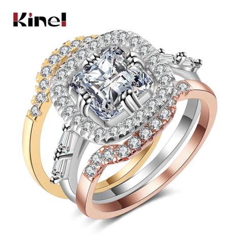 Kinel Luxury Wedding Ring Set For Women Mix Colors Metal Big Square