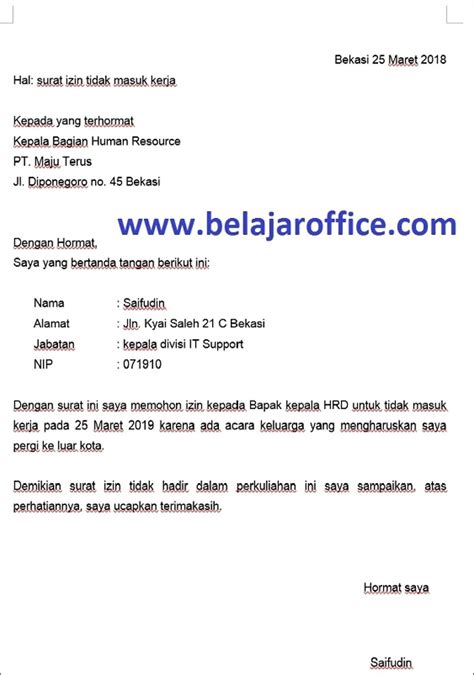 Contoh Surat Permohonan Izin Tidak Hadir Surat Permohonan Desain