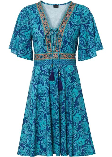 Modernes Kleid mit Schnürung und Bindeband blau bonprix