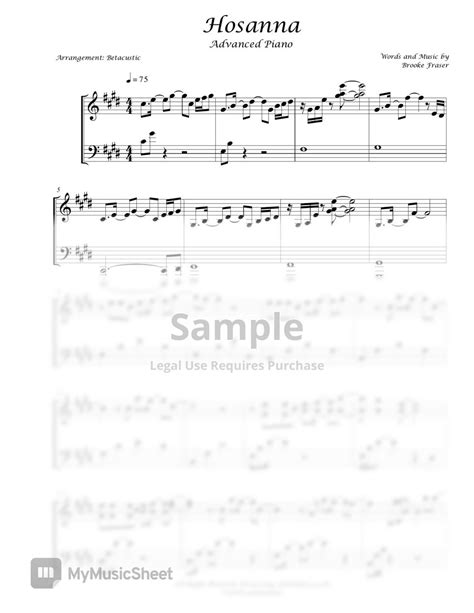 Brooke Fraser Hosanna Advanced Piano แผน by Betacustic