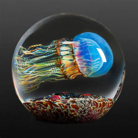 Moon Jellyfish Side Swimmer By Richard Satava Art Glass Paperweight