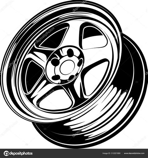 Car Wheel Rim Vector Silhouette Icon Logo Monochrome Color Black Stock