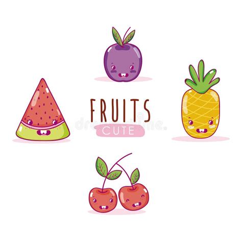 Desenhos Animados Bonitos Do Kawaii Dos Frutos Ilustração do Vetor