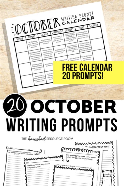 October Writing Prompts Free Printable Calendar The Homeschool