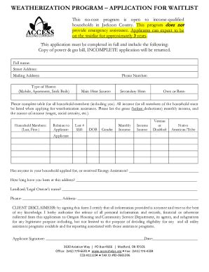 Fillable Online Form Weatherization Program Application Medford Fax