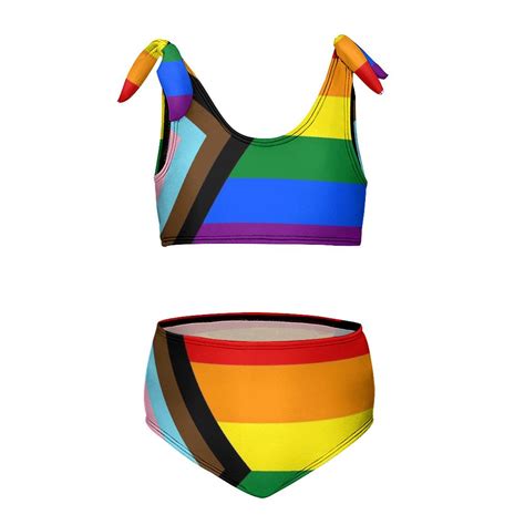 Flag Of Progressive Pride Girl S 2 Piece Bikini Set Beach Sport Swimsuit Swimwear 8 10Y130cm
