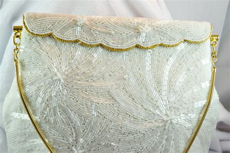 Vintage White Beaded Handbag Made For Broadway By British Crown Colony Hong Kong Gorgeous For