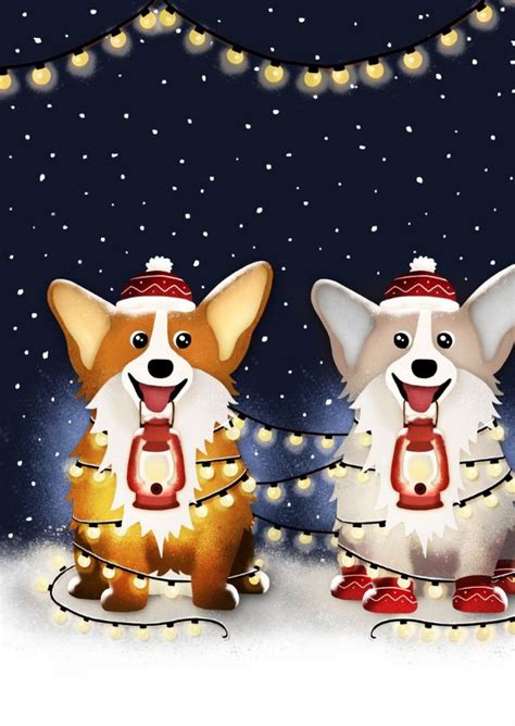 Kerstkaart Corgi Hond Met Kerstlampjes In De Kaartje Go