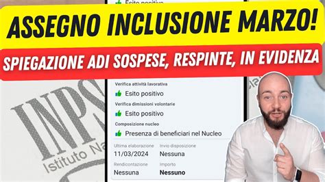 ASSEGNO INCLUSIONE MARZO Lavorazioni Domande Sospese Respinte In