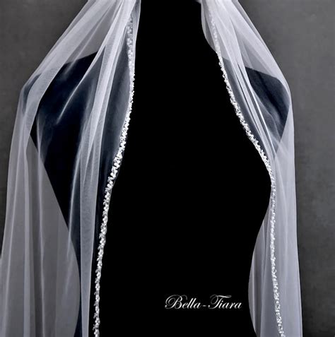 Crystal Pearl Trim Veil Crystal Pearl Edge Wedding Veil Beaded