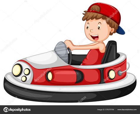 Boy Riding Bumper Car Cartoon Illustration Vektorgrafik Lizenzfreie