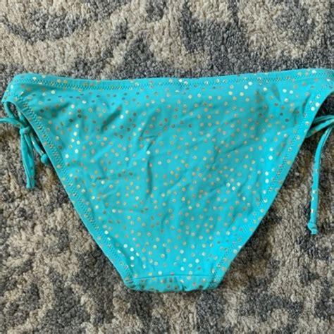 Victoria S Secret Swim Rare Victorias Secret Teal And Gold Poka Dot Bikini With Ruffles