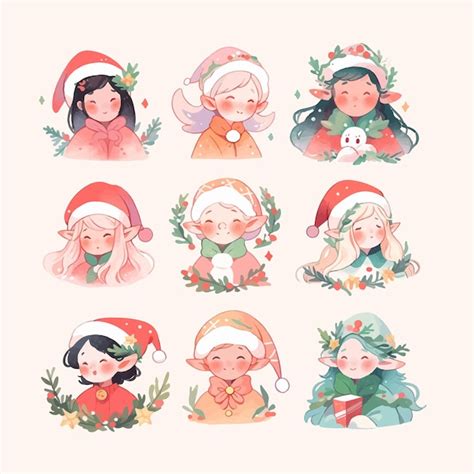 Premium Vector Cute Kawaii Christmas Elf With Red Had