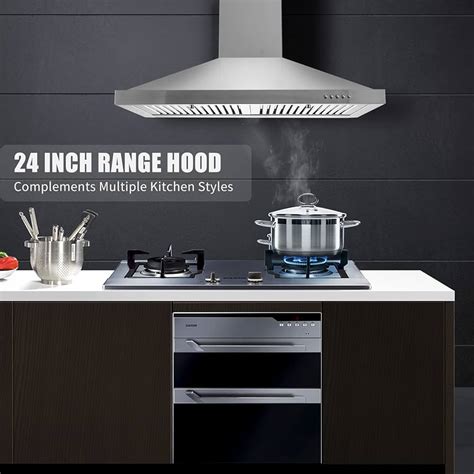 24 Inch Range Hood Wall Mount Vent Hood In Stainless Steel W