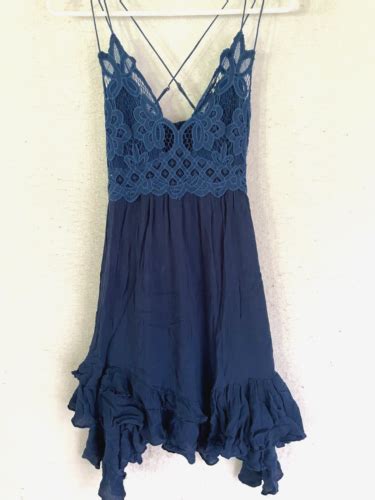 Free People Fp One Adella Slip Mini Dress Crochet Lace Sz S Blue Cross