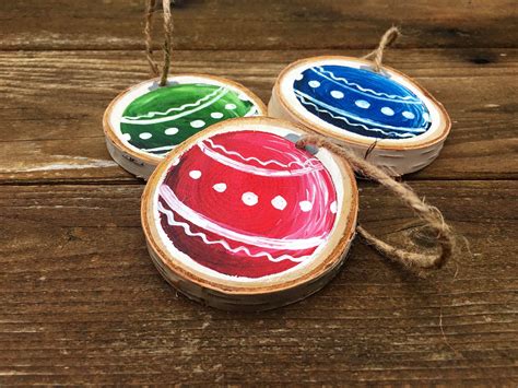 Christmas Bulb Wood Slice Ornament Hand Painted Wood Slice Ornament