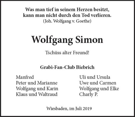 Traueranzeigen Von Wolfgang Simon Vrm Trauerde