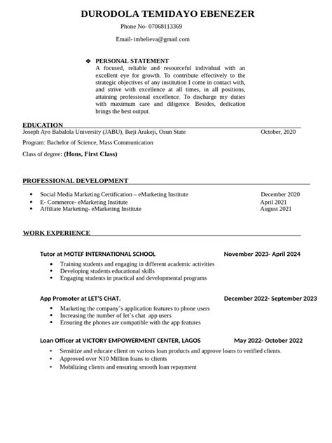One Cv 1 Pdf