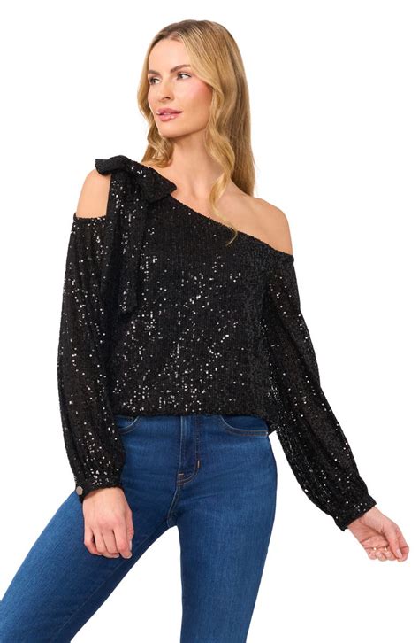 Cece One Shoulder Sequin Top Nordstrom