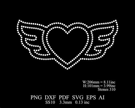 Rhinestone Heart Template Rhinestone Ss10 Winged Heart Template Svg Png