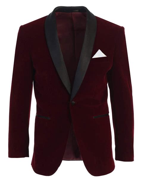 Men S Slim Fit Velvet Shawl Lapel Tuxedo Jacket Burgundy Etsy