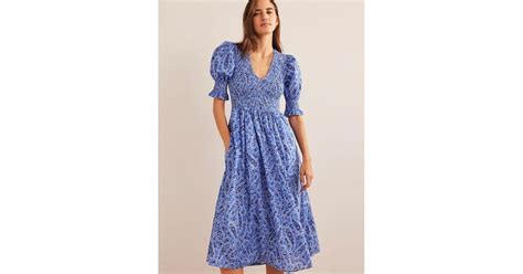 Boden Smocked Bodice Paisley Midi Dress In Blue Lyst Uk