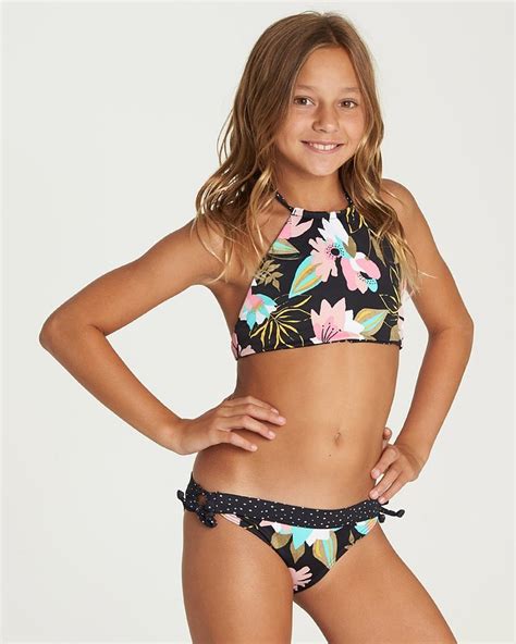 Billabong Girls Night Bloom Hi Neck Reversible Bikini Swim Suit Multi