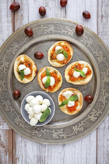 Premium Photo Homemade Mini Pizzas Margarita With Tomato Mozzarella