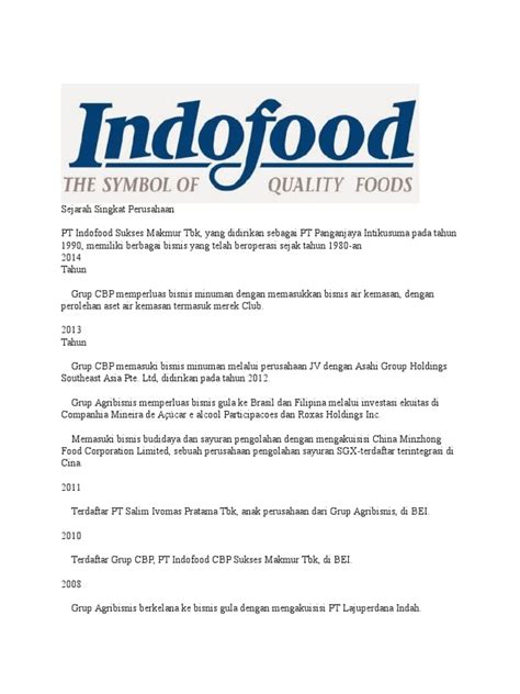 Sejarah Singkat Perusahaan Indofood | PDF