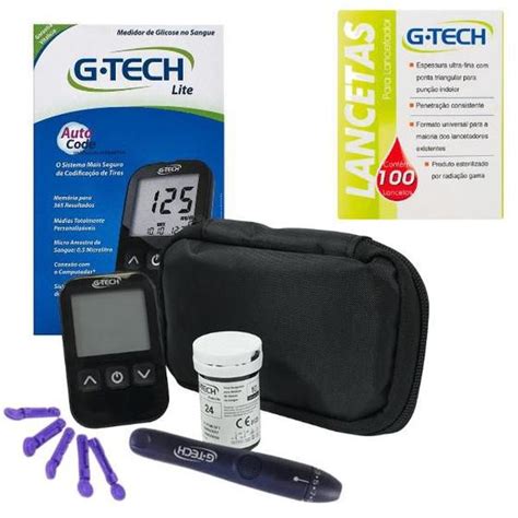 Kit Medidor Glicemia G Tech Lite Agulhas Copo Medidor